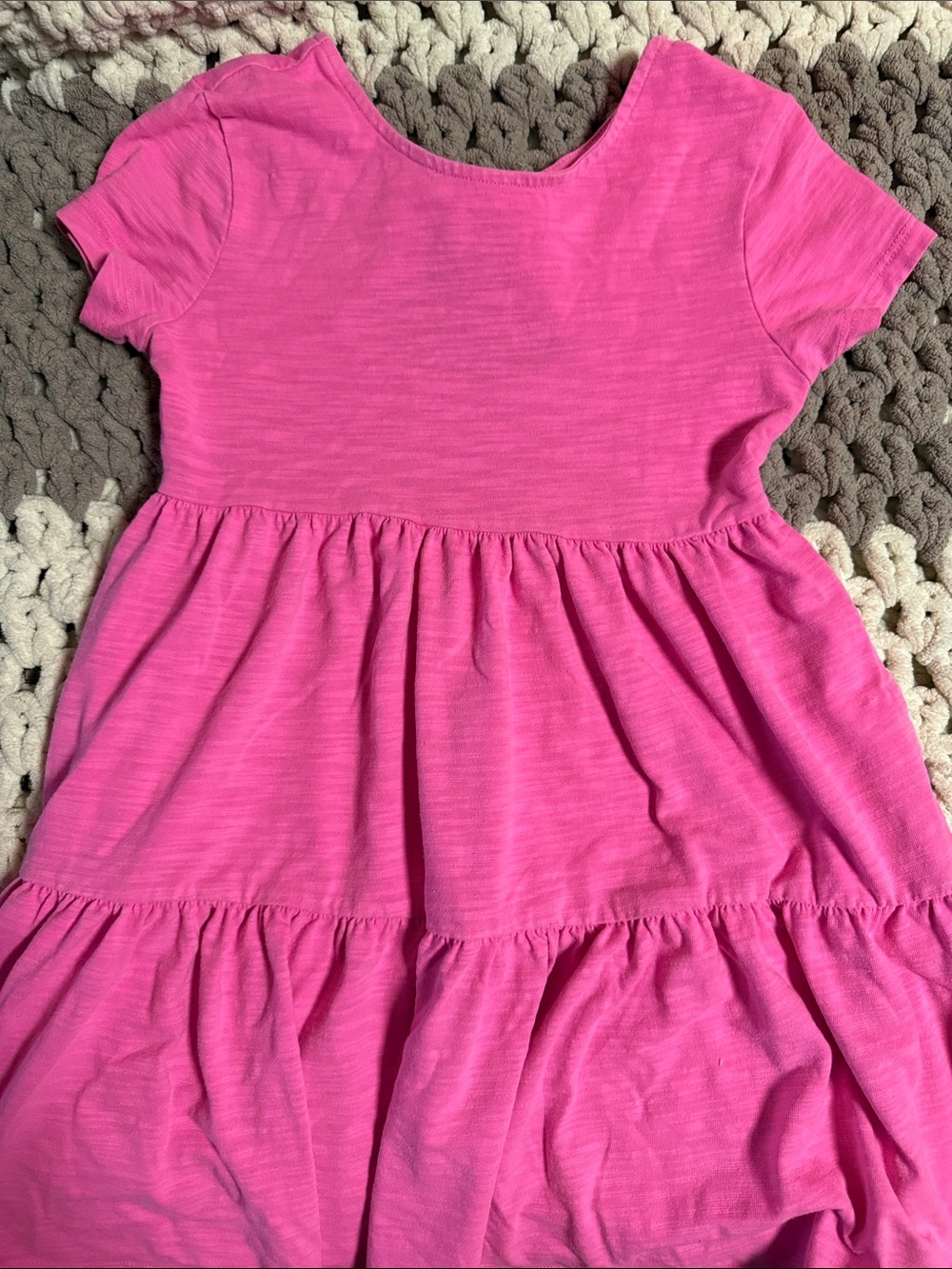 Girls' Bright Pink Tiered Short-Sleeve Dress
